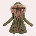 Women's faux-fur-trim hooded fleece-lined parka in army green