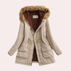 Women's faux-fur-trim hooded fleece-lined parka in khaki