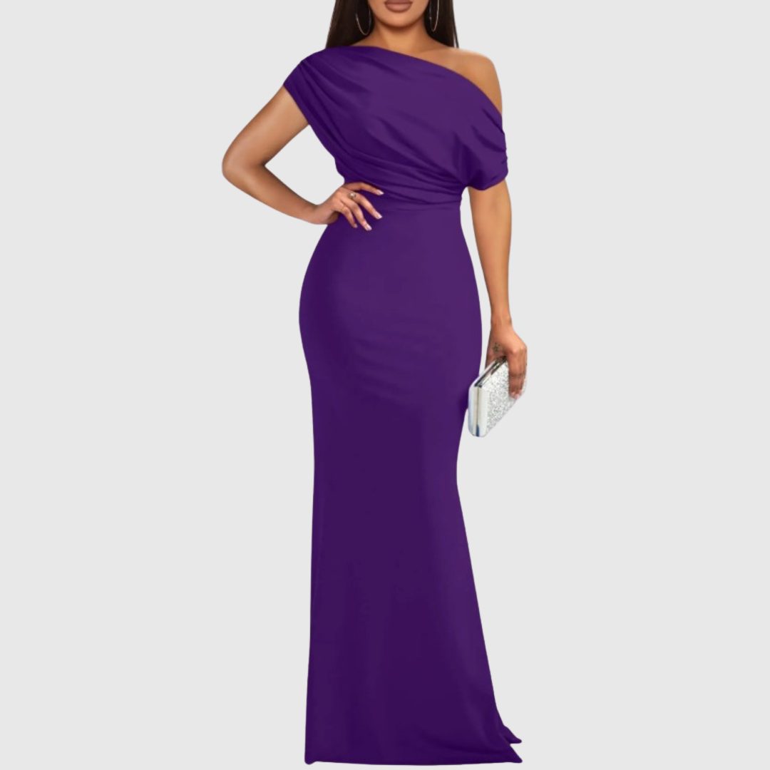 Women's draped one-shoulder maxi gown in purple