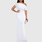 Women's draped one-shoulder maxi gown in white