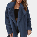 Women's oversized plush lapel coat in blue