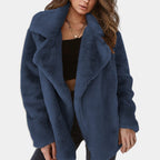 Women's oversized plush lapel coat in blue