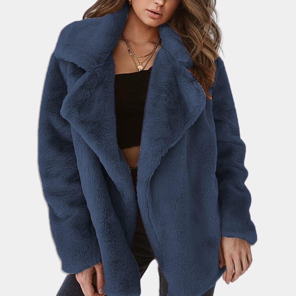 Women's oversized plush lapel coat in blue