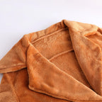 Close-up of collar construction on women's brown plush coat