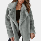 Women's oversized plush lapel coat in gray