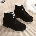 Women's plush-lined lace-up ankle boots in black