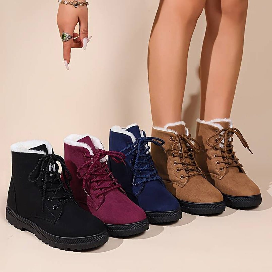 Women's plush-lined lace-up ankle boots in four available colors