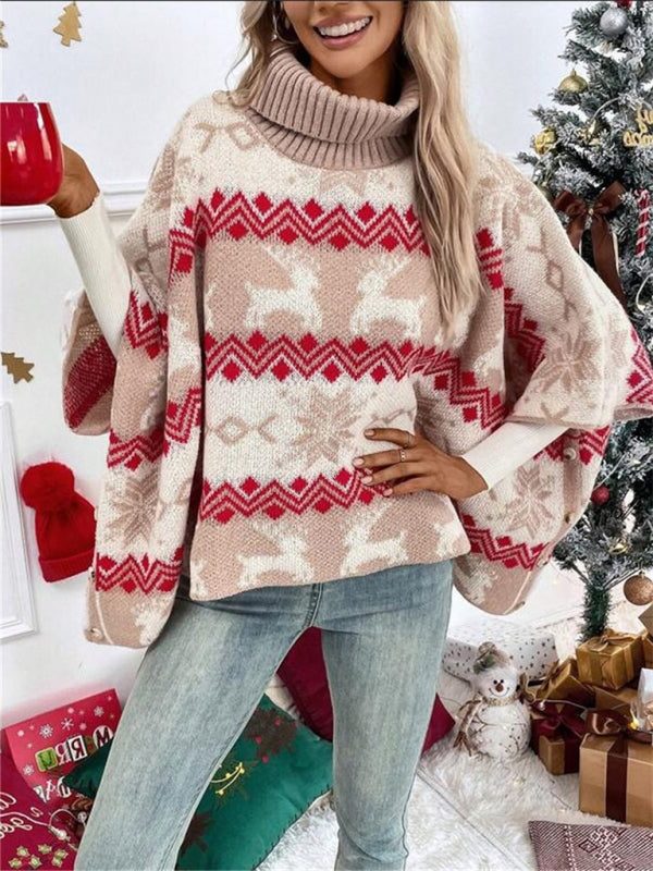 Women's reindeer Fair Isle poncho sweater front view
