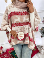 Women's holiday poncho sweater with turtleneck