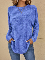 Women's relaxed ribbed-knit long-sleeve sweater in blue