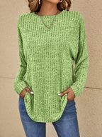 Women's relaxed ribbed-knit long-sleeve sweater in green