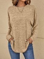 Women's relaxed ribbed-knit long-sleeve sweater in khaki