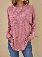 Women's relaxed ribbed-knit long-sleeve sweater in pink
