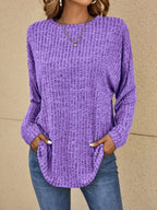 Women's relaxed ribbed-knit long-sleeve sweater in purple