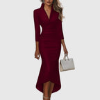 Women's V-neck high-low evening dress brown