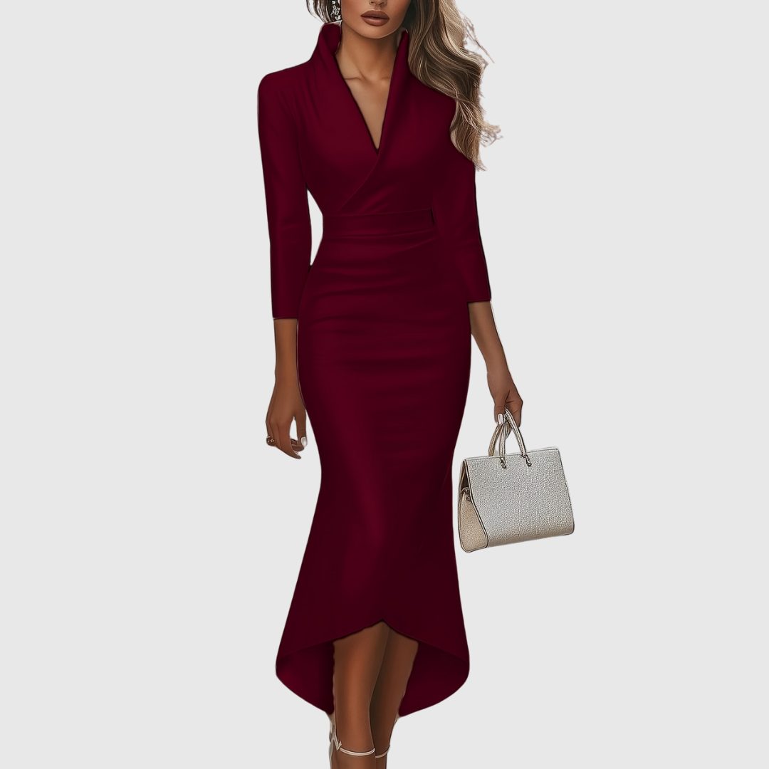 Women's V-neck high-low evening dress brown